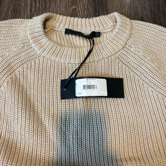 Jenni Kayne Beige Cotton Fisherman Sweater medium oatmeal color